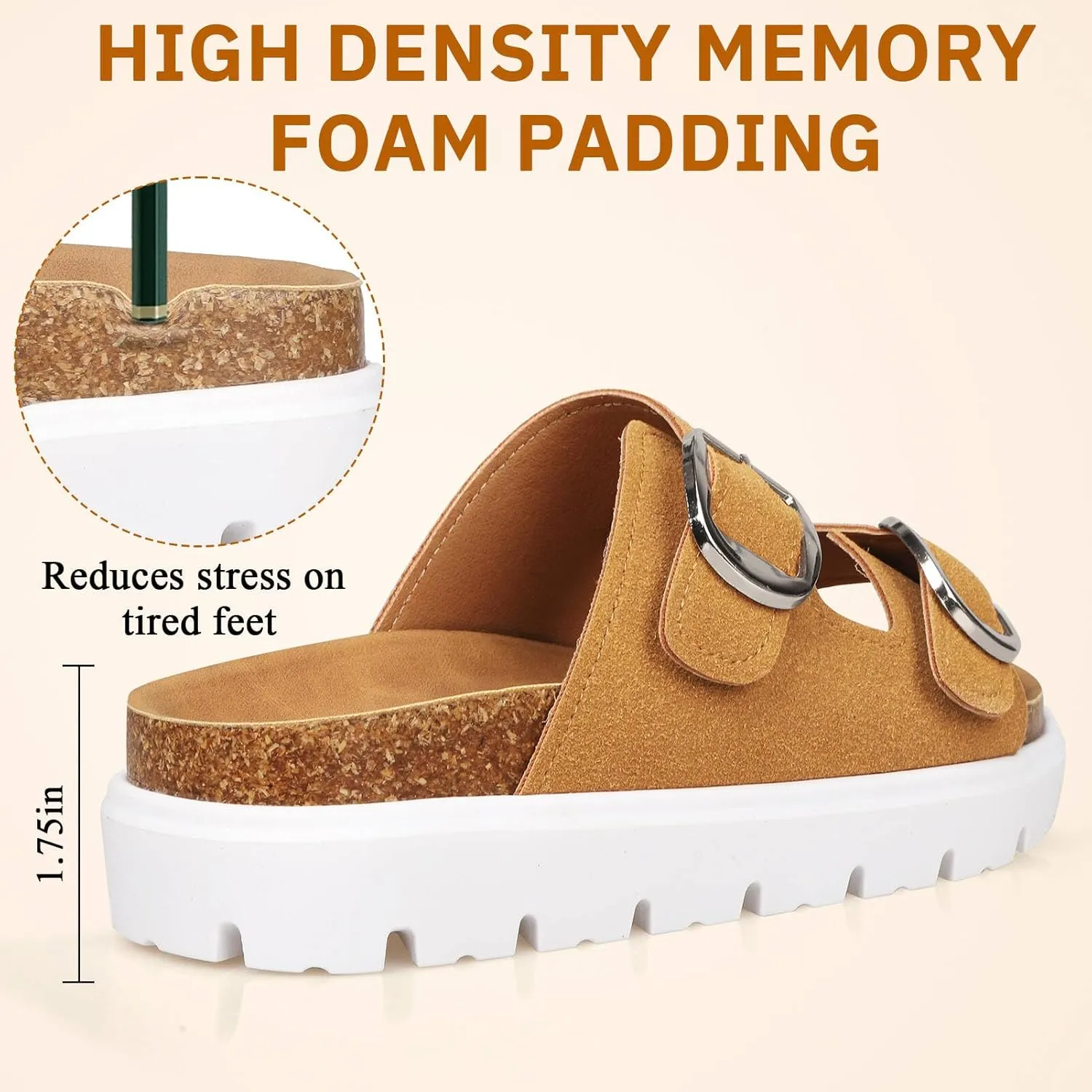 Platform Sandals for Women Wedge Chunky Sandal Womens Leather Sandals with Adjustable Buckle Straps and Memory Foam Insole