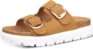 Platform Sandals for Women Wedge Chunky Sandal Womens Leather Sandals with Adjustable Buckle Straps and Memory Foam Insole