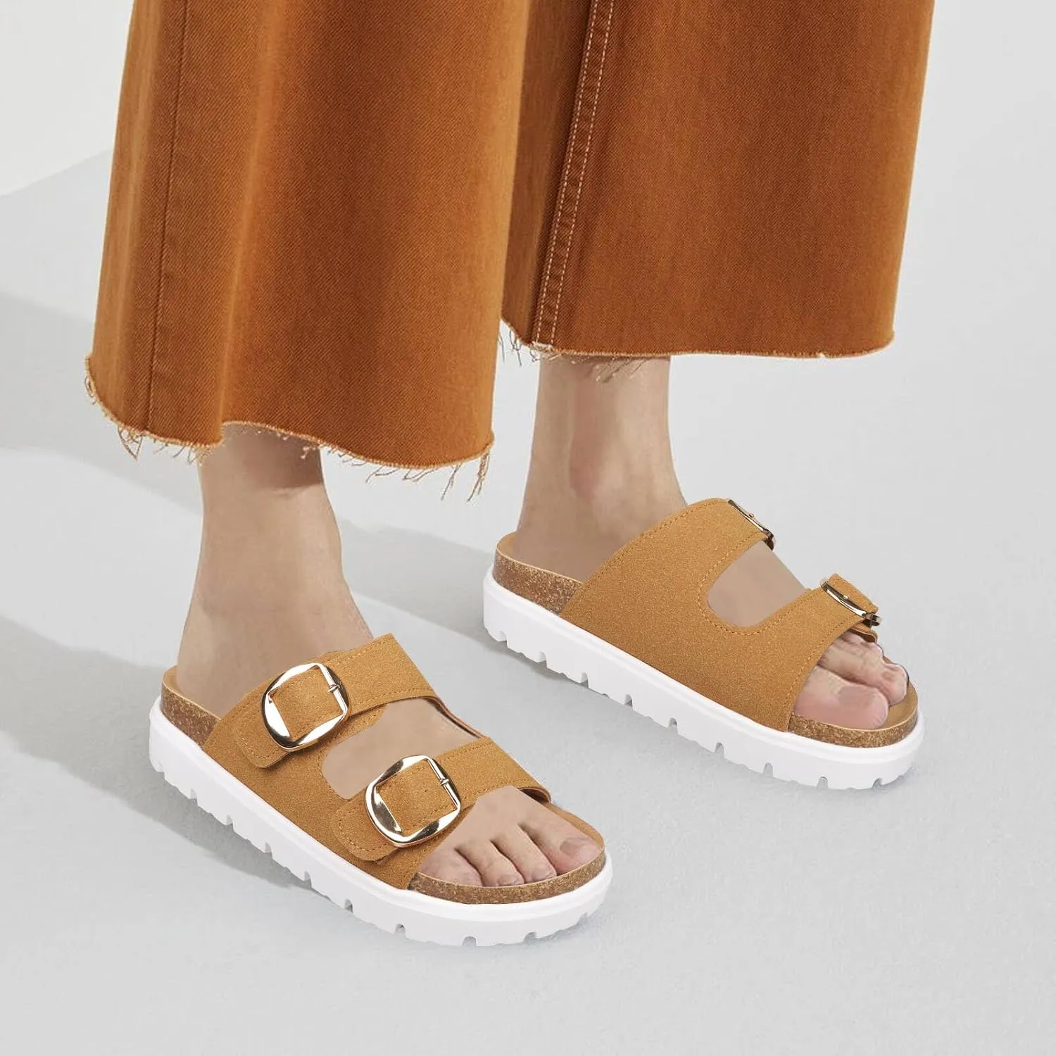 Platform Sandals for Women Wedge Chunky Sandal Womens Leather Sandals with Adjustable Buckle Straps and Memory Foam Insole
