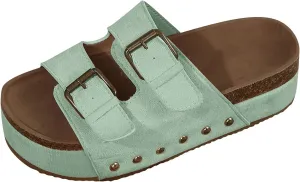 Platform Sandals Women Cork Footbed Orthopedic Slides 2 Straps Adjustable Buckle Slip On Summer with Comfort Shoes