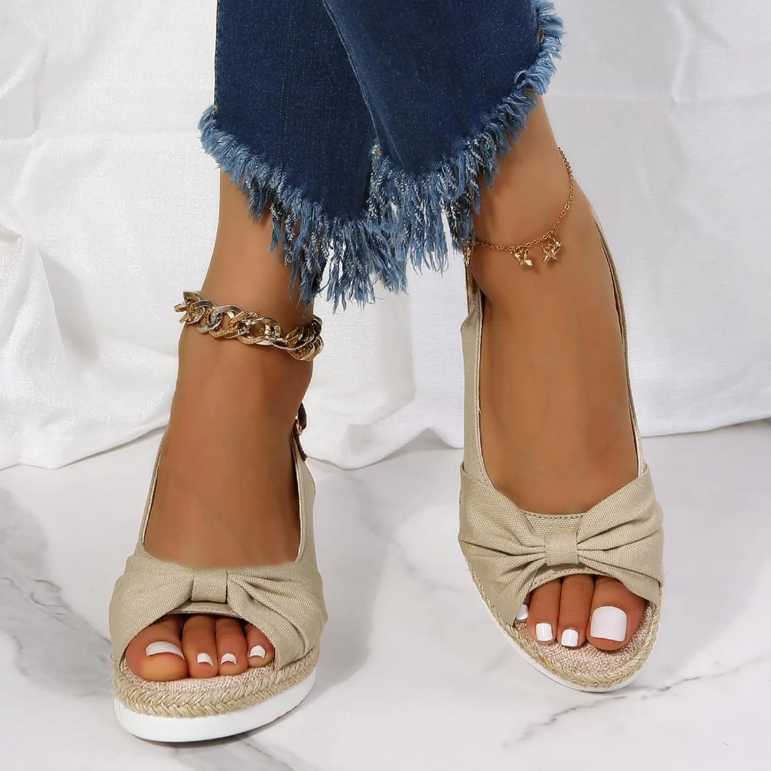 Platform Sandals Women Wedge Braided Platform Adjustable Ankle Band Breathable Beach Shoes Slip-Resistant Tread 2025 Spring and Summer Vacation