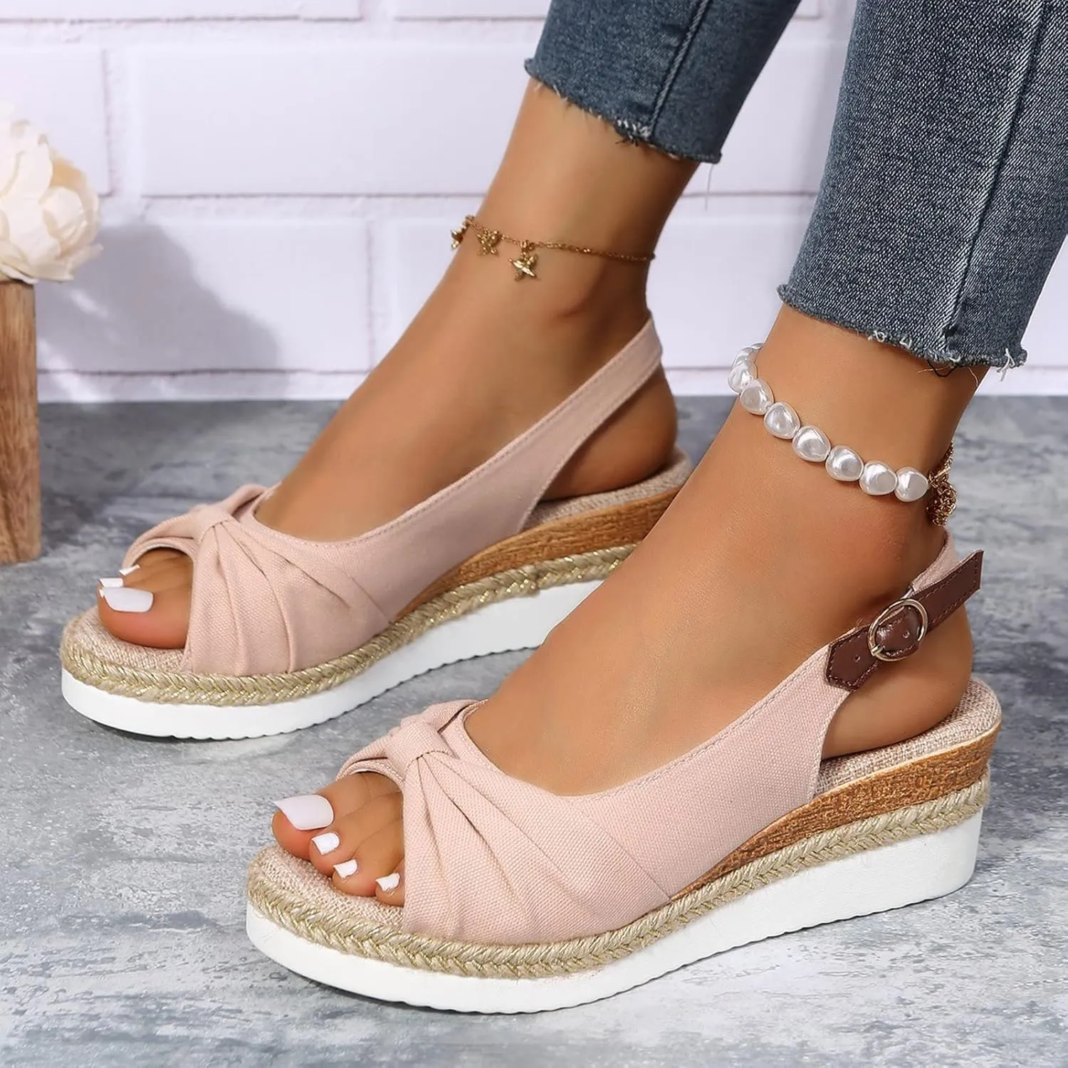 Platform Sandals Women Wedge Braided Platform Adjustable Ankle Band Breathable Beach Shoes Slip-Resistant Tread 2025 Spring and Summer Vacation