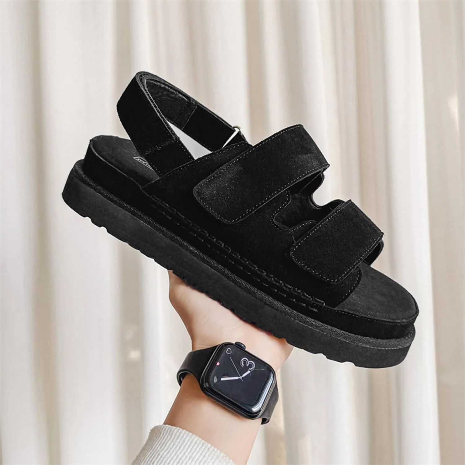 Platform Suede Sandals for Women Comfortable Slides Adjustable Strap Non Slip Lightweight Women’s Flat Sandals Casual Slip On Slippers for Summer