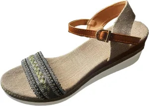 Platform Wedge Sandals for Women,Summer Dressy 2024 Open Toe Ankle Strap Low Heels Beach Boho Orthopedic Casual Walking Shoes Espadrille Women Summer Comfortable Anti Slip