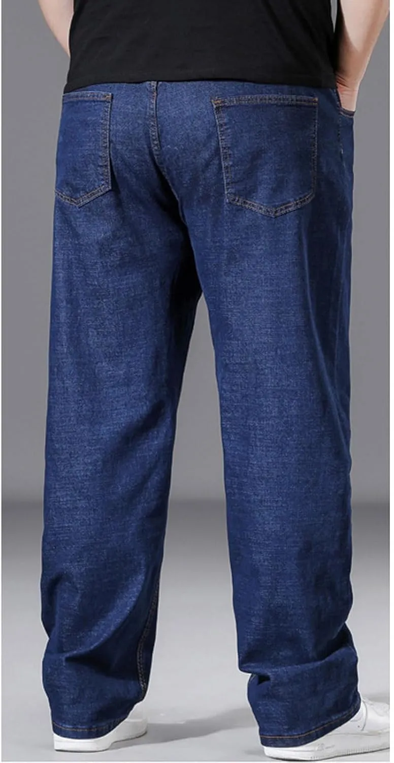 Plus Size Baggy Jeans for Men Elastic Waist Pull On Denim Pants Drawstring Straight Loose Jean Sweatpants L-5XL