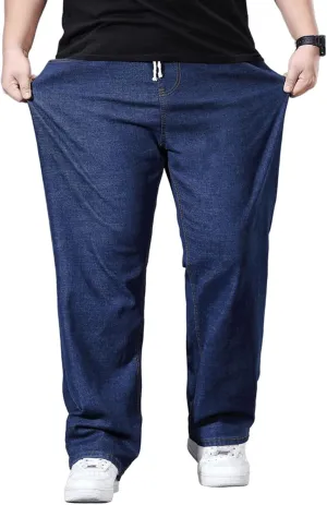 Plus Size Baggy Jeans for Men Elastic Waist Pull On Denim Pants Drawstring Straight Loose Jean Sweatpants L-5XL