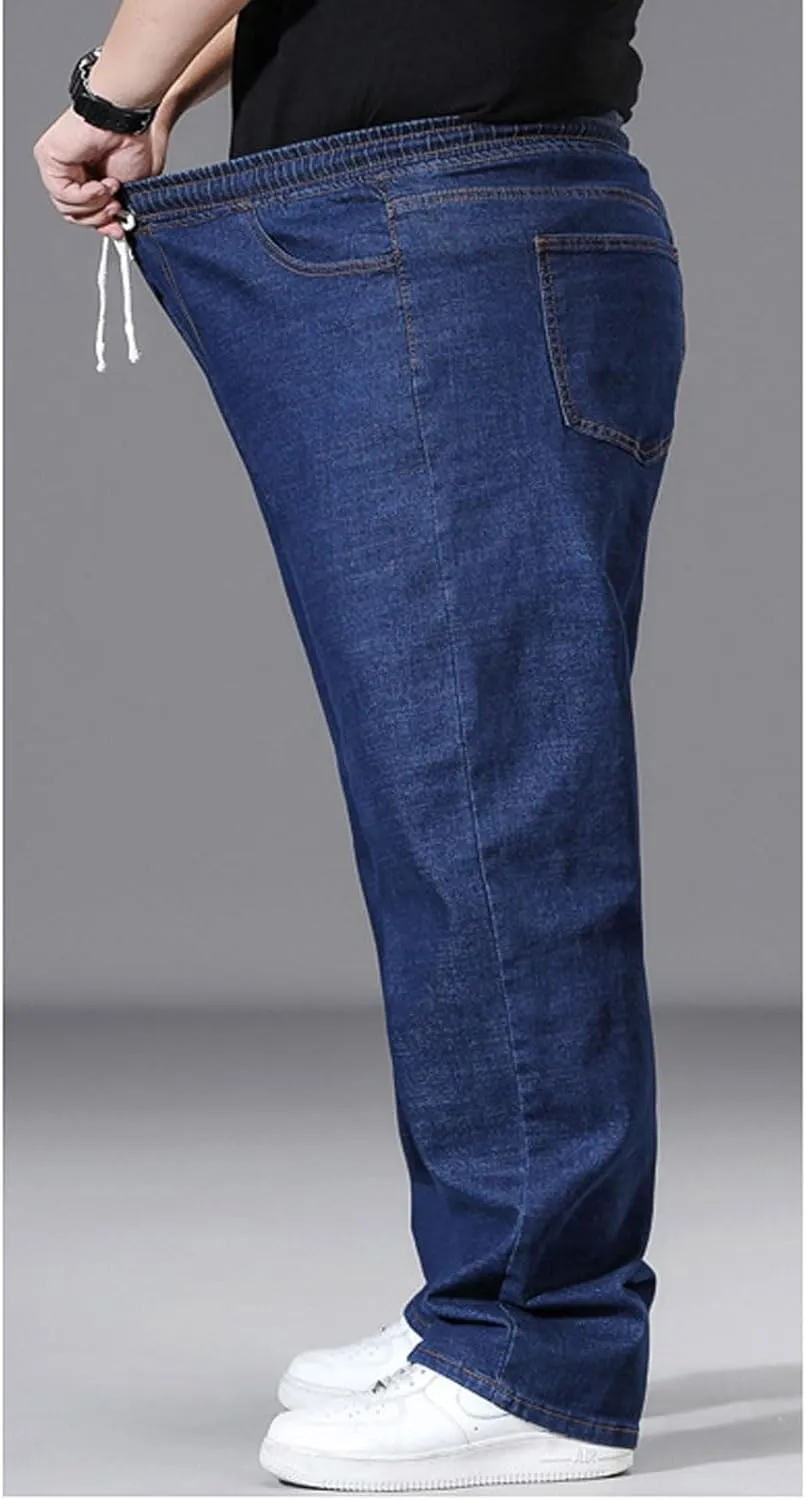 Plus Size Baggy Jeans for Men Elastic Waist Pull On Denim Pants Drawstring Straight Loose Jean Sweatpants L-5XL
