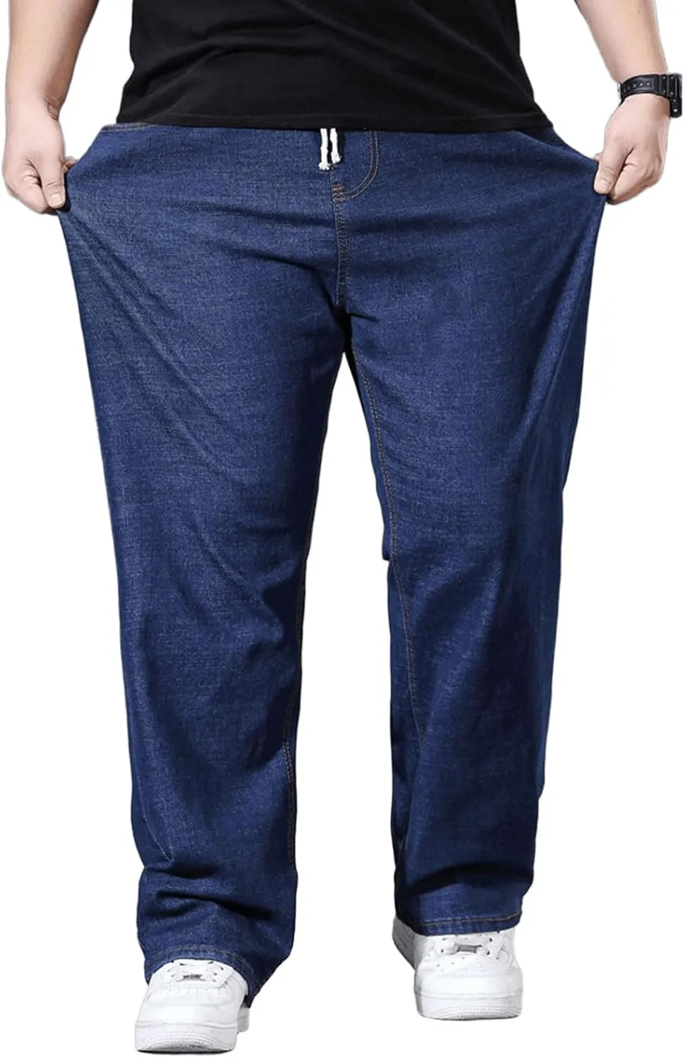 Plus Size Baggy Jeans for Men Elastic Waist Pull On Denim Pants Drawstring Straight Loose Jean Sweatpants L-5XL