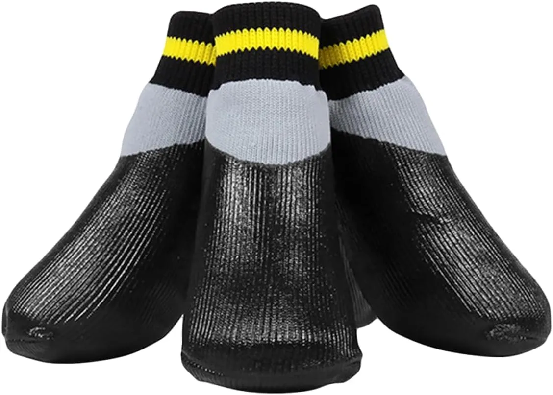 POPETPOP 1Set Pet Dogs Booties Socks Slip Rain Booties for Small Dogs Black Protect Paws from Snow and Mud Rubber Socks for Outdoor Activities