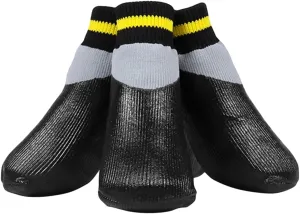 POPETPOP 1Set Pet Dogs Booties Socks Slip Rain Booties for Small Dogs Black Protect Paws from Snow and Mud Rubber Socks for Outdoor Activities