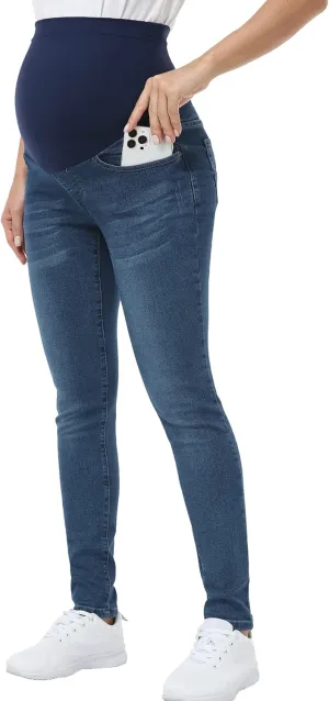 POSHGLAM Women's Maternity Jeans Over Belly Skinny Denim Jeggings Comfy Stretch Pregnancy Pants