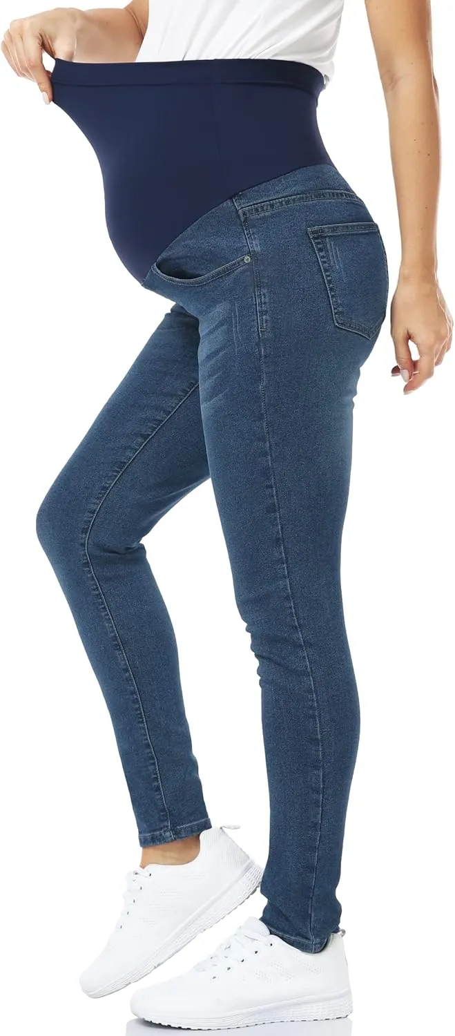 POSHGLAM Women's Maternity Jeans Over Belly Skinny Denim Jeggings Comfy Stretch Pregnancy Pants