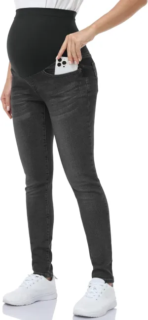 POSHGLAM Women's Maternity Jeans Over Belly Skinny Denim Jeggings Comfy Stretch Pregnancy Pants