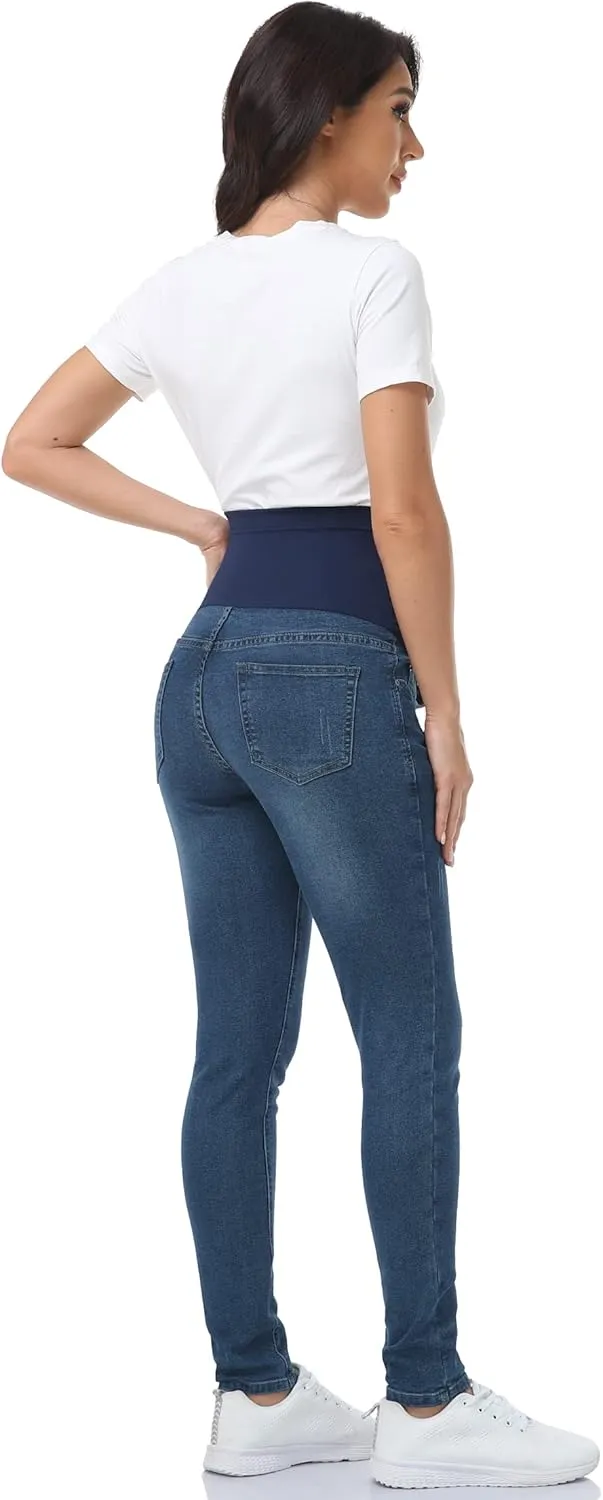 POSHGLAM Women's Maternity Jeans Over Belly Skinny Denim Jeggings Comfy Stretch Pregnancy Pants