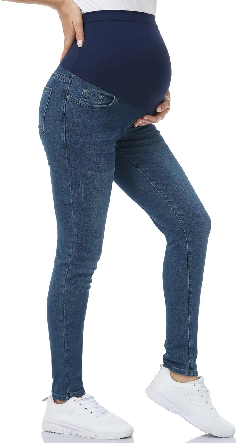 POSHGLAM Women's Maternity Jeans Over Belly Skinny Denim Jeggings Comfy Stretch Pregnancy Pants