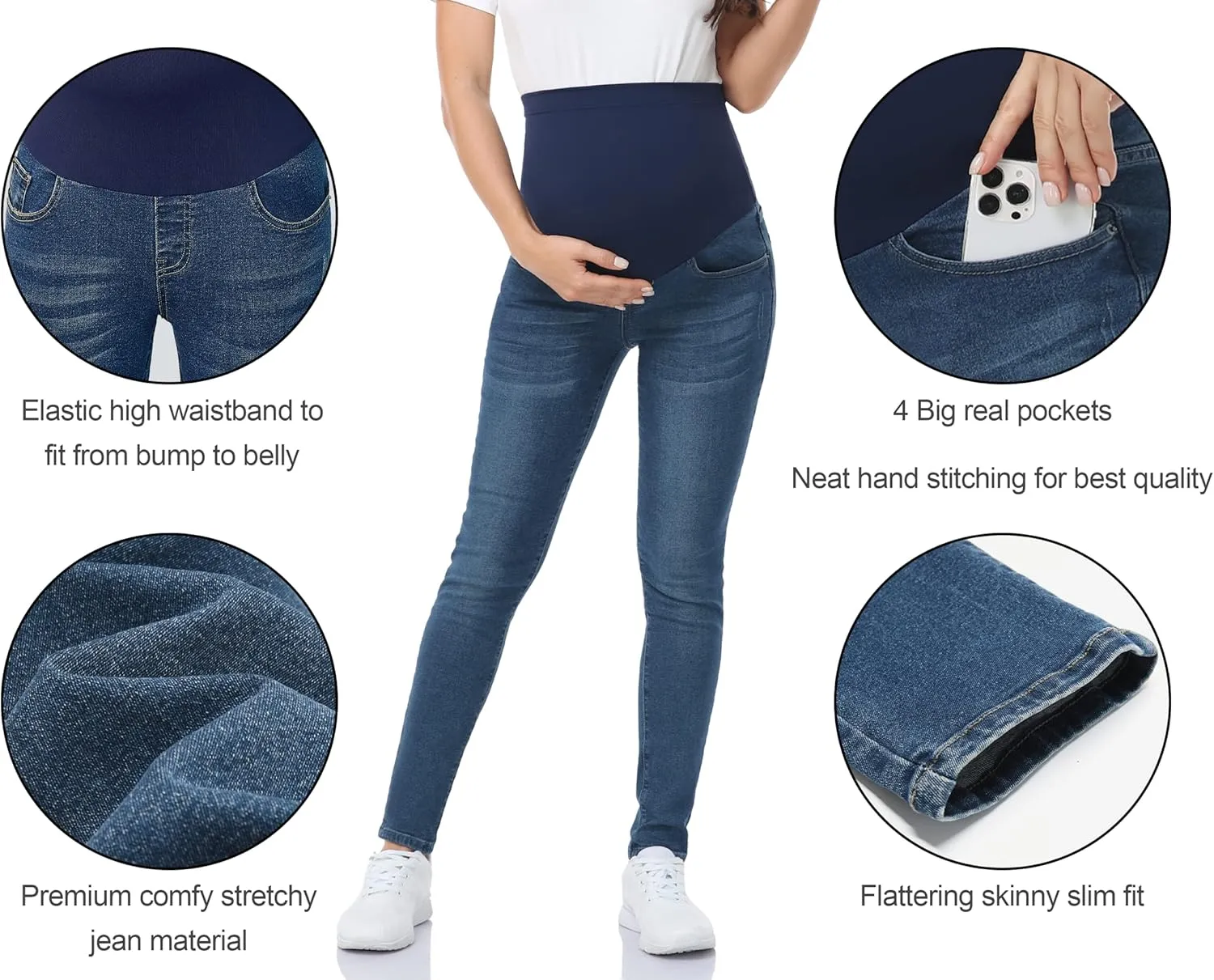 POSHGLAM Women's Maternity Jeans Over Belly Skinny Denim Jeggings Comfy Stretch Pregnancy Pants