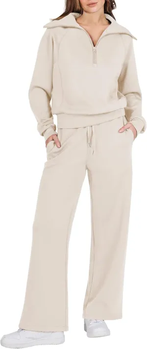 Prinbara Women 2 Piece Outfits Lounge Sets 2024 Winter Oversized Sweatshirt Wide Leg Pant Casual Matching Sweat Set Tracksuit