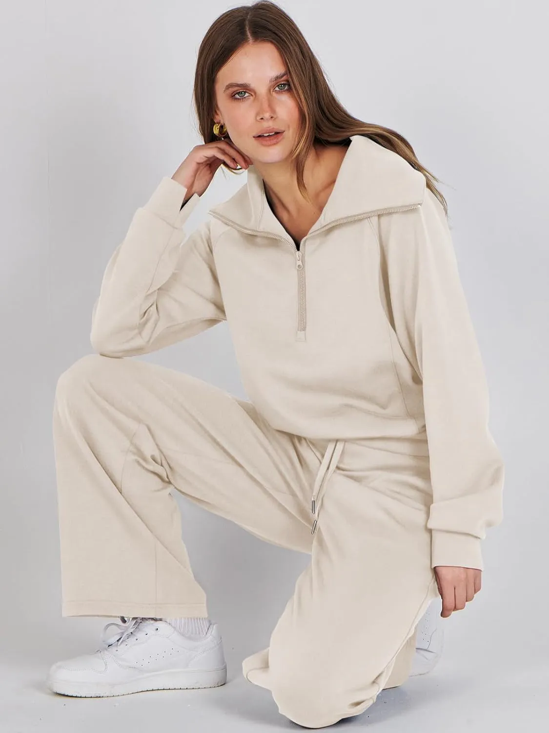 Prinbara Women 2 Piece Outfits Lounge Sets 2024 Winter Oversized Sweatshirt Wide Leg Pant Casual Matching Sweat Set Tracksuit