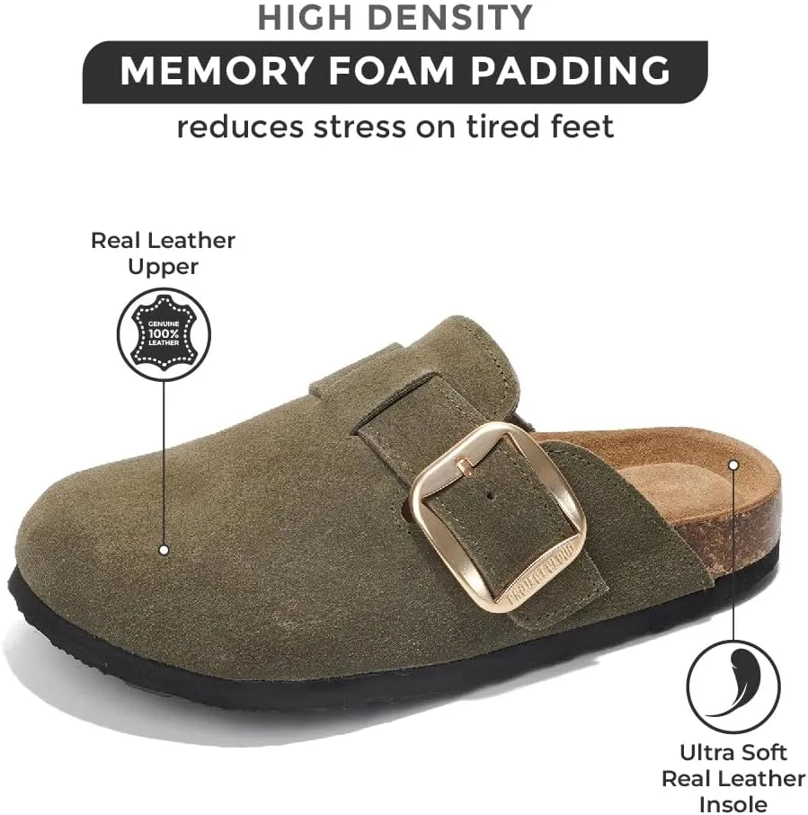 Project Cloud Genuine Leather Clogs for Women Shoes - Memory Foam Insole, Non-Slip & Natural Cork Footbed Womens Clogs and Mules 2025 (Manchester)