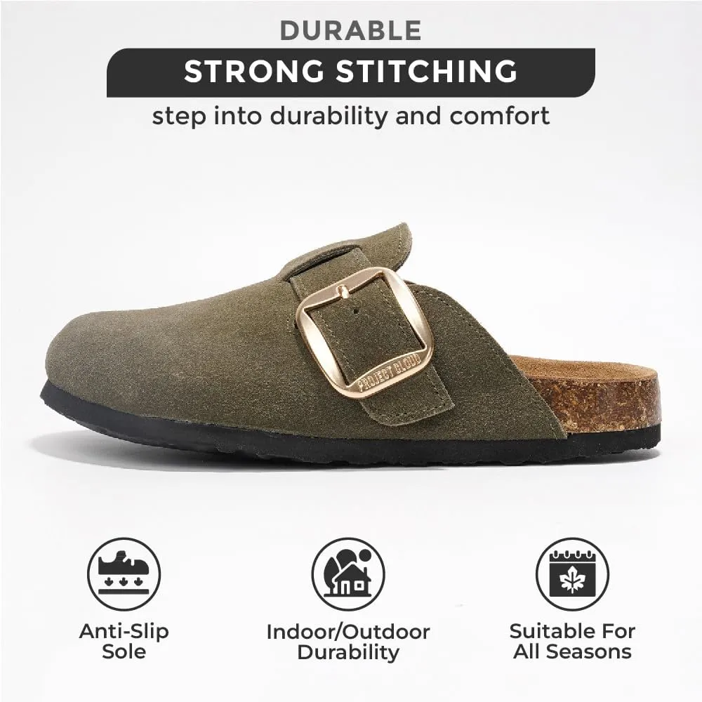 Project Cloud Genuine Leather Clogs for Women Shoes - Memory Foam Insole, Non-Slip & Natural Cork Footbed Womens Clogs and Mules 2025 (Manchester)