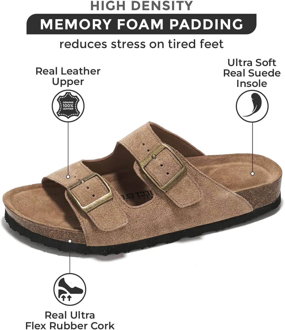 Project Cloud Genuine Leather Flat Sandals Beach Essentials Womens Sandals Memory Foam Vacation Essentials Slides for Women Footwear (Venita)