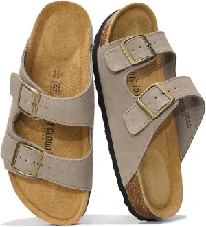 Project Cloud Genuine Leather Flat Sandals Beach Essentials Womens Sandals Memory Foam Vacation Essentials Slides for Women Footwear (Venita)