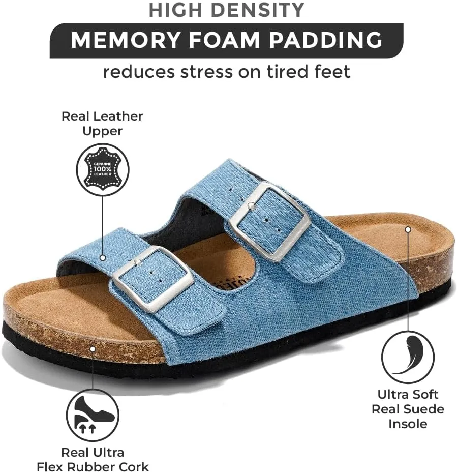 Project Cloud Genuine Leather Flat Sandals Beach Essentials Womens Sandals Memory Foam Vacation Essentials Slides for Women Footwear (Venita)