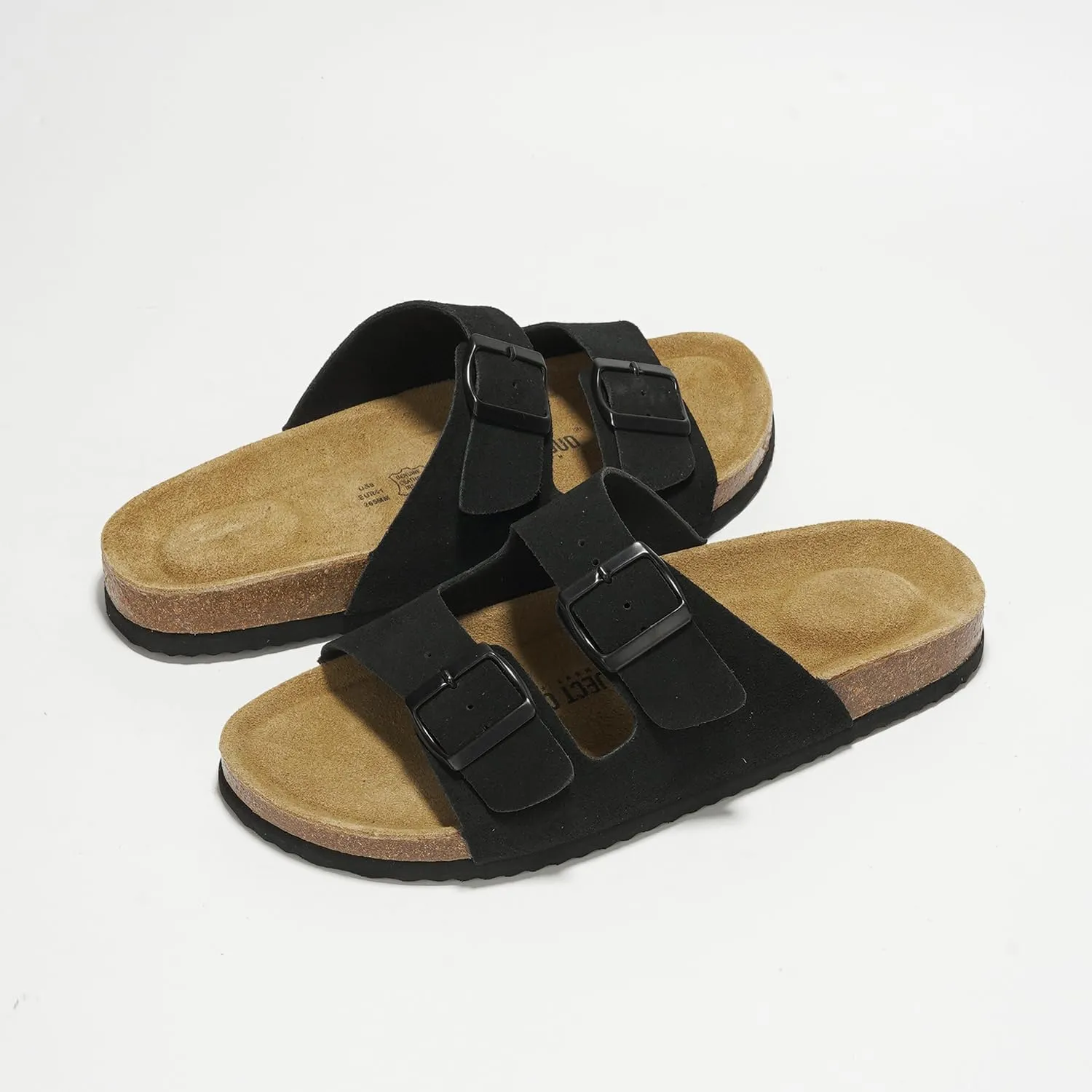 Project Cloud Genuine Leather Mens Sandals with Memory Foam Natural Cork Footbed Slides for Men Footwear - Non-Slip Double-Strap Buckle Summer Sandals (Arizona)