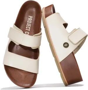 Project Cloud Genuine Leather Platform Sandals Women Footwear - Beach Summer Wedges with Comfortable Memory Foam Insole - Non Slip & Lightweight Wedge Sandals for Women 2025 (Pismo)