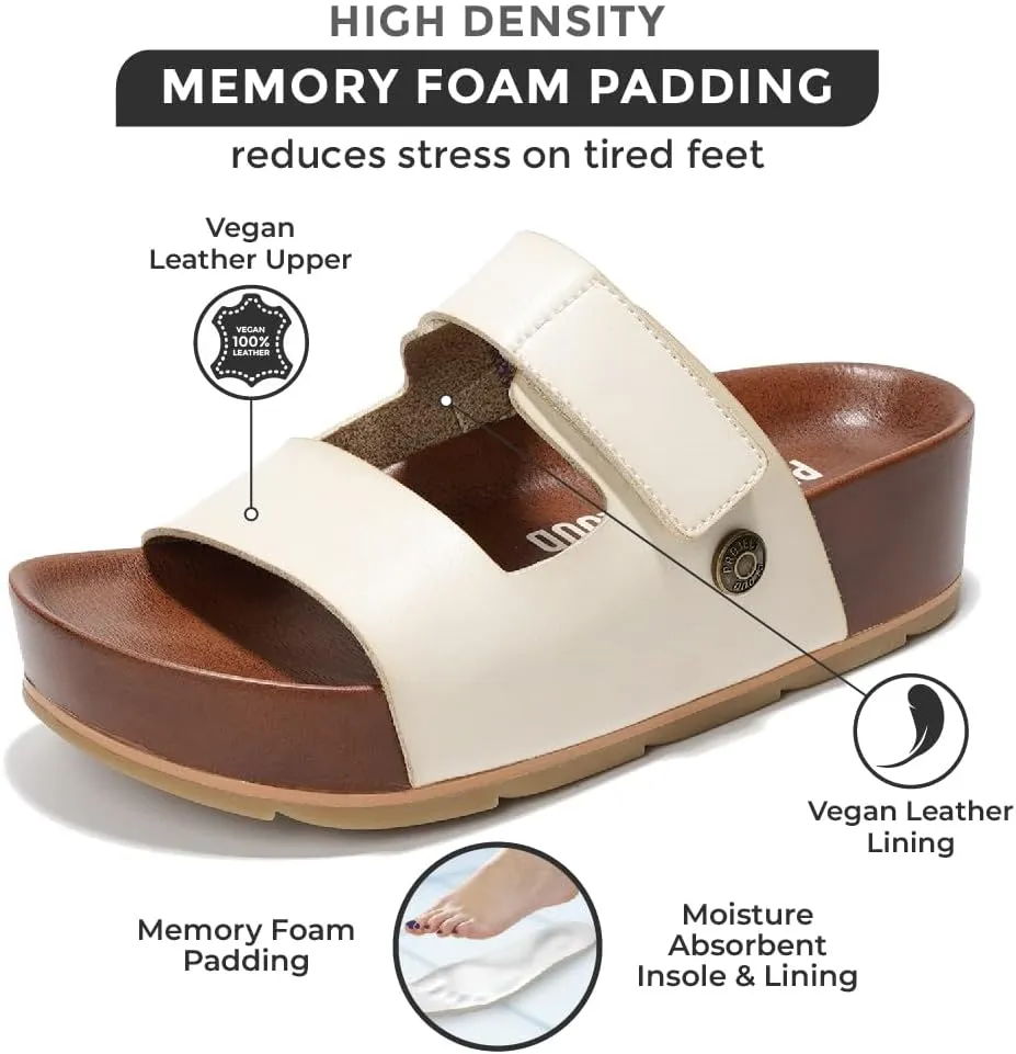 Project Cloud Genuine Leather Platform Sandals Women Footwear - Beach Summer Wedges with Comfortable Memory Foam Insole - Non Slip & Lightweight Wedge Sandals for Women 2025 (Pismo)