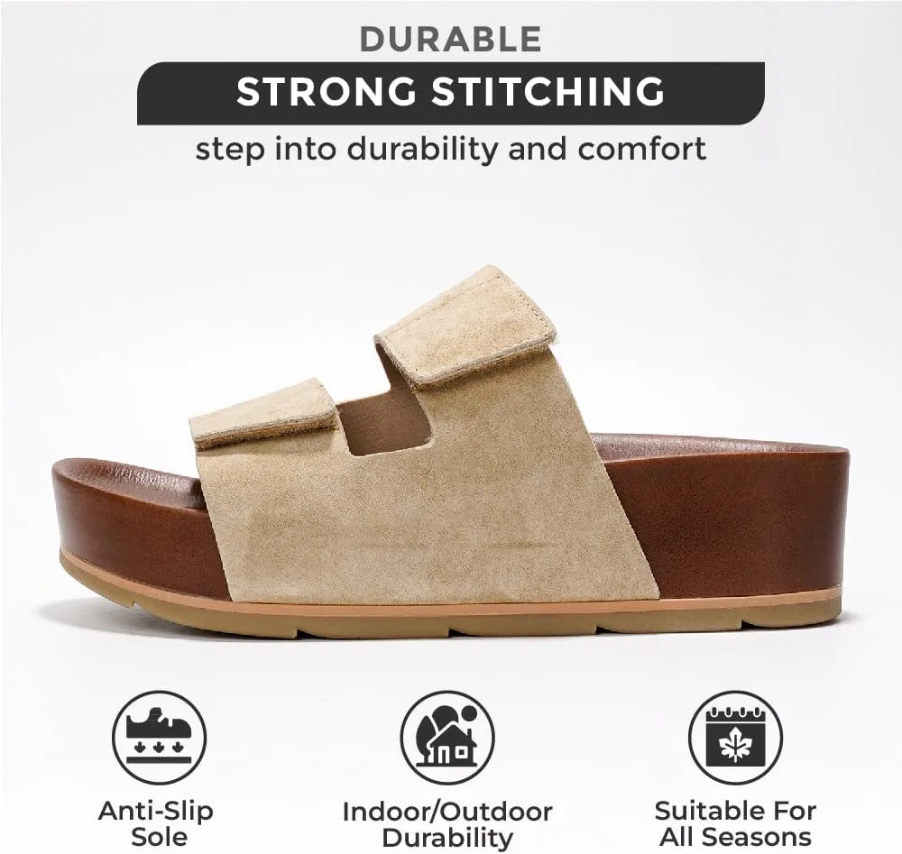 Project Cloud Genuine Leather Platform Sandals Women Footwear - Beach Summer Wedges with Comfortable Memory Foam Insole - Non Slip & Lightweight Wedge Sandals for Women 2025 (Pismo)