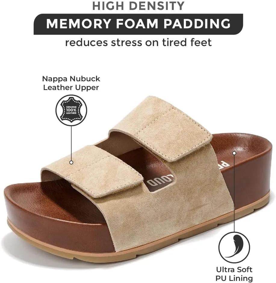 Project Cloud Genuine Leather Platform Sandals Women Footwear - Beach Summer Wedges with Comfortable Memory Foam Insole - Non Slip & Lightweight Wedge Sandals for Women 2025 (Pismo)