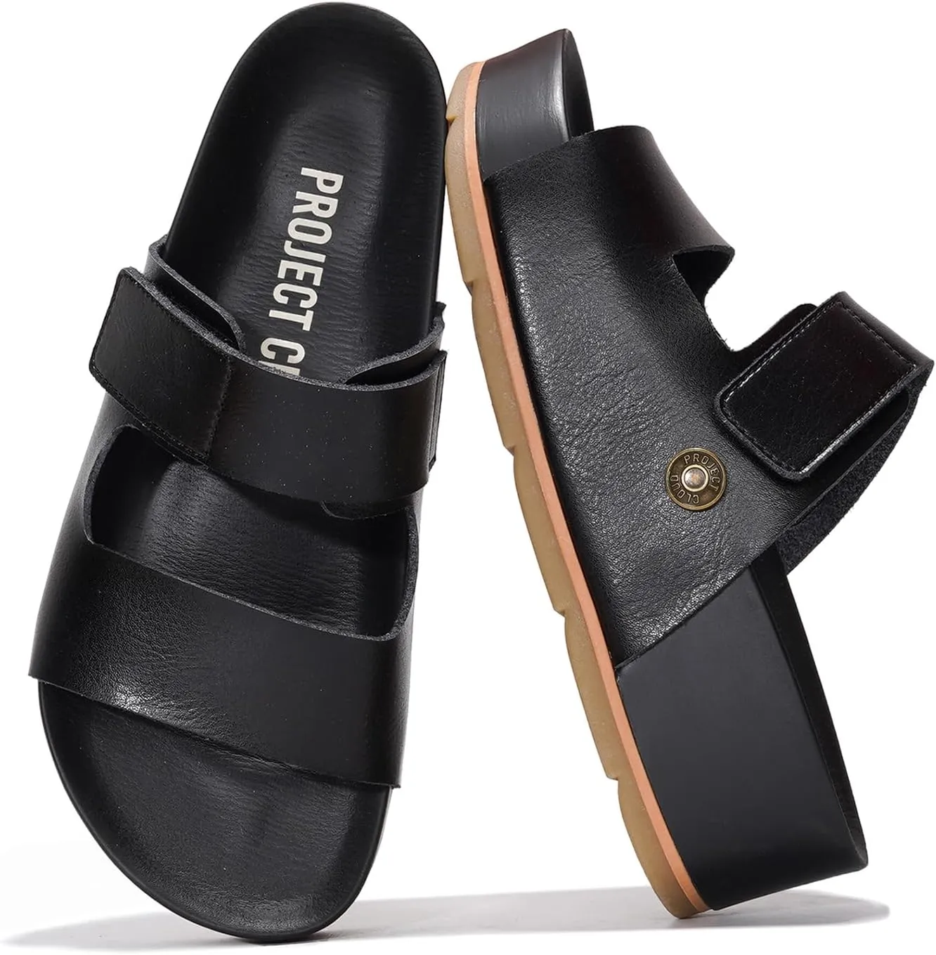 Project Cloud Genuine Leather Platform Sandals Women Footwear - Beach Summer Wedges with Comfortable Memory Foam Insole - Non Slip & Lightweight Wedge Sandals for Women 2025 (Pismo)