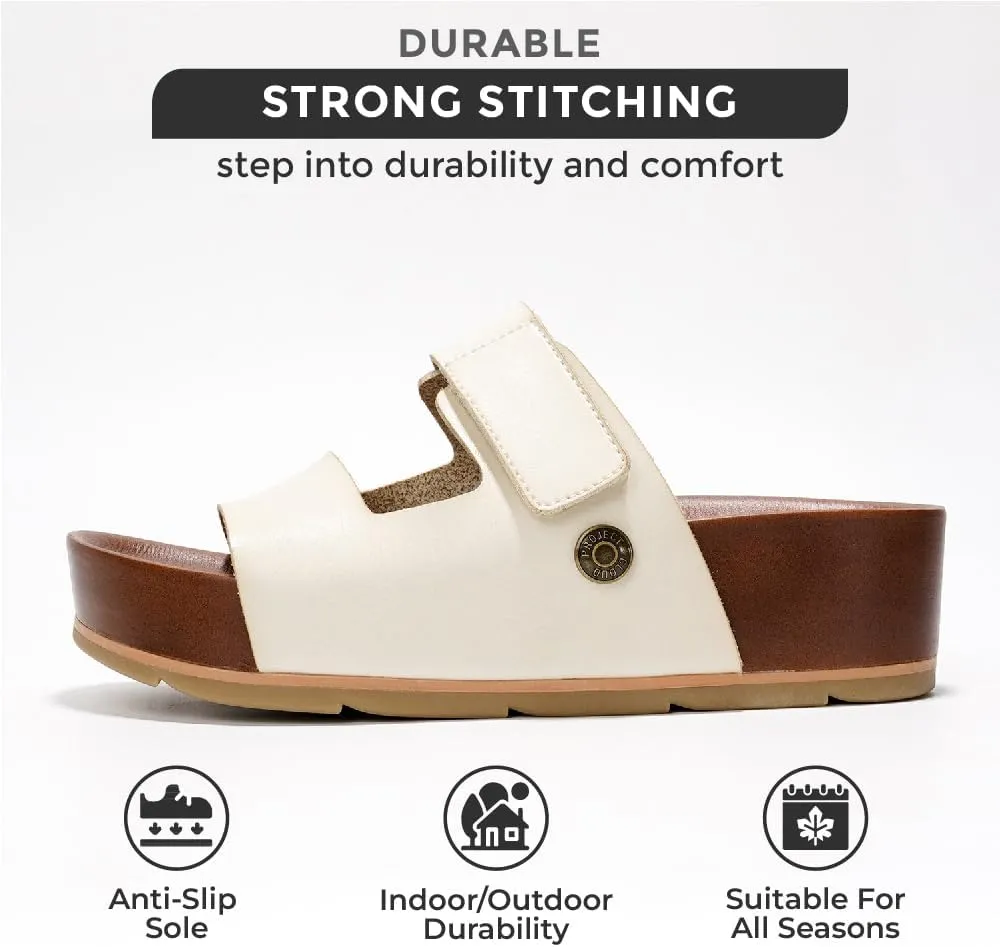 Project Cloud Genuine Leather Platform Sandals Women Footwear - Beach Summer Wedges with Comfortable Memory Foam Insole - Non Slip & Lightweight Wedge Sandals for Women 2025 (Pismo)