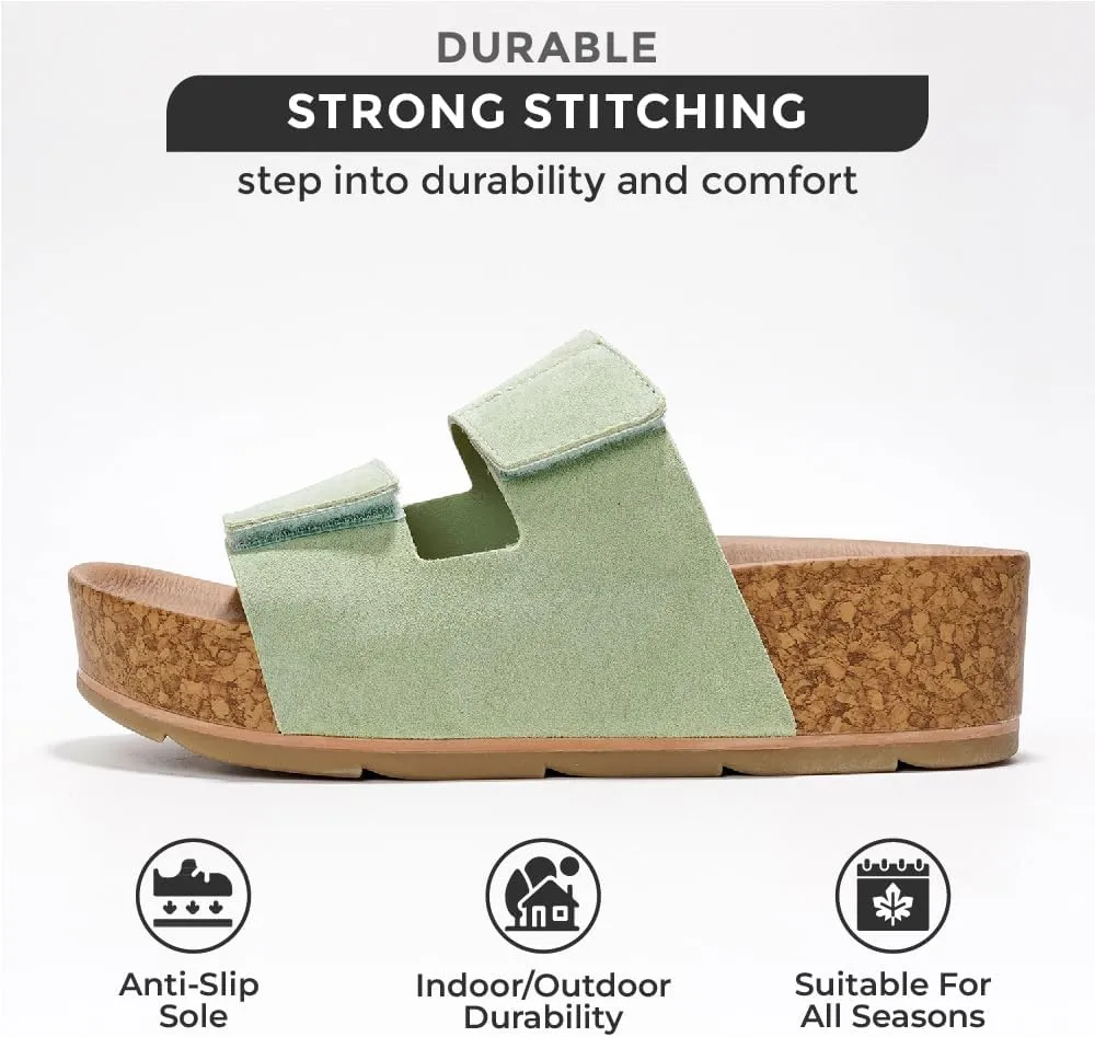 Project Cloud Genuine Leather Platform Sandals Women Footwear - Beach Summer Wedges with Comfortable Memory Foam Insole - Non Slip & Lightweight Wedge Sandals for Women 2025