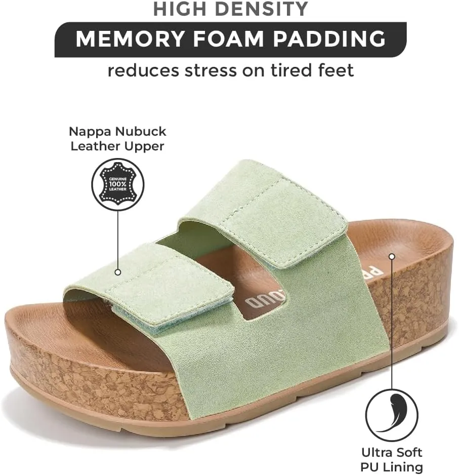 Project Cloud Genuine Leather Platform Sandals Women Footwear - Beach Summer Wedges with Comfortable Memory Foam Insole - Non Slip & Lightweight Wedge Sandals for Women 2025