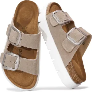 Project Cloud Genuine Leather Platform Sandals Women Footwear - Wedge Chunky Sandals Womens sandals with Memory Foam Insole and Cork Footbed (GREECECHUNKY, BEIGESU, 11)