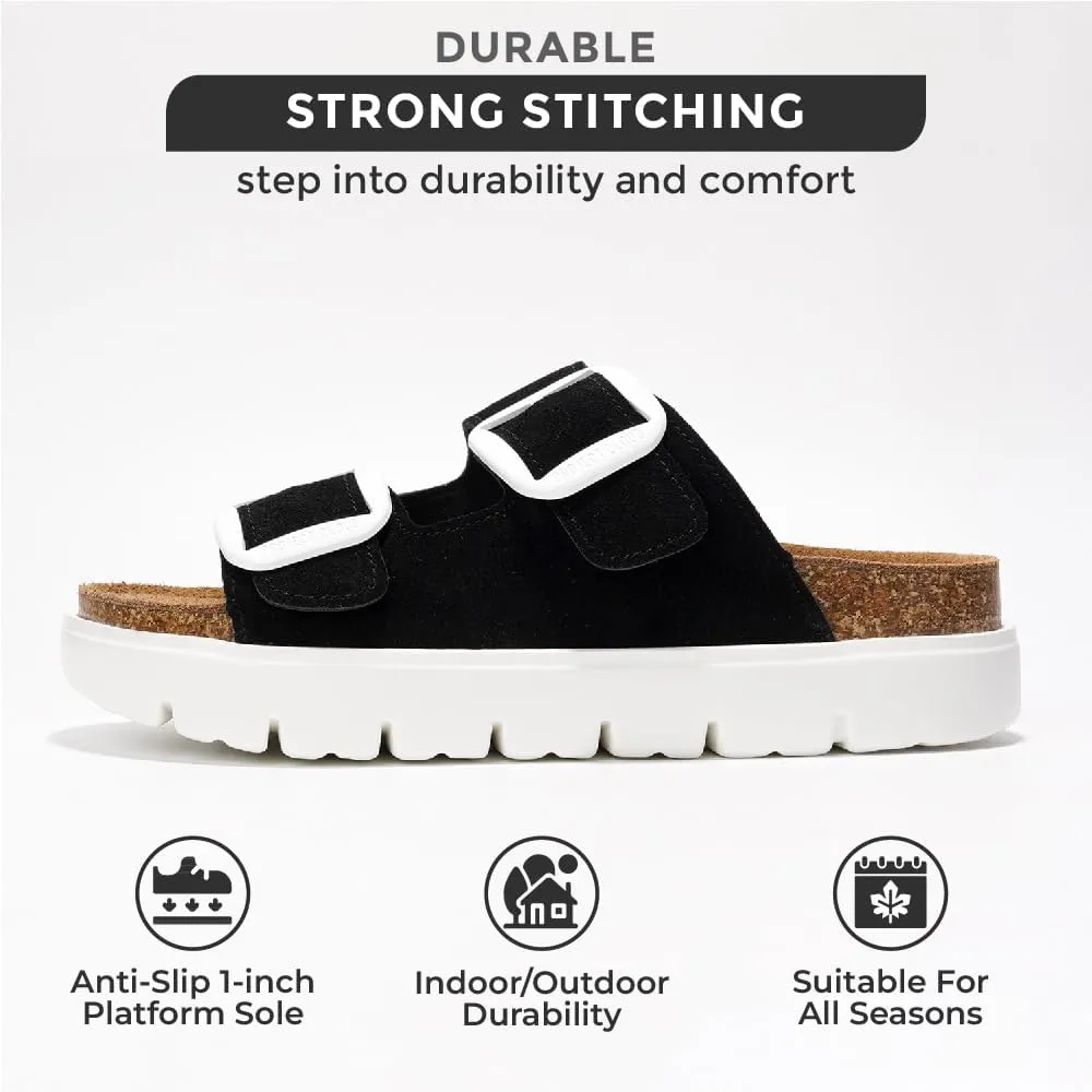 Project Cloud Genuine Leather Platform Sandals Women Footwear - Wedge Chunky Sandals Womens sandals with Memory Foam Insole and Cork Footbed (GREECECHUNKY)