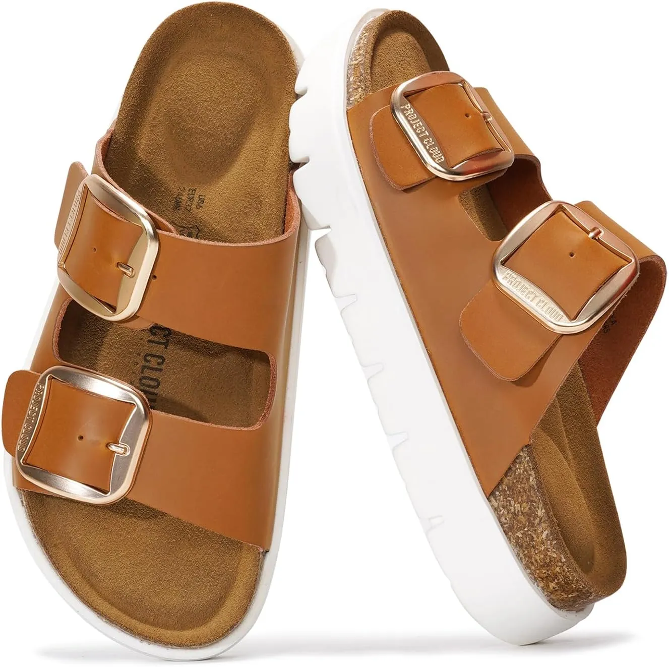 Project Cloud Genuine Leather Platform Sandals Women Footwear - Wedge Chunky Sandals Womens sandals with Memory Foam Insole and Cork Footbed (GREECECHUNKY)