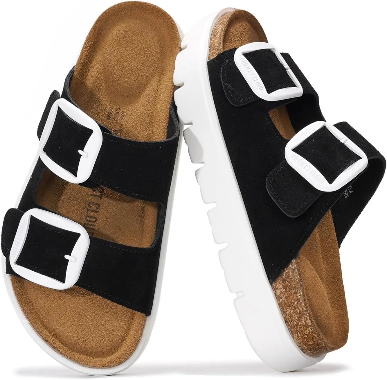 Project Cloud Genuine Leather Platform Sandals Women Footwear - Wedge Chunky Sandals Womens sandals with Memory Foam Insole and Cork Footbed (GREECECHUNKY)