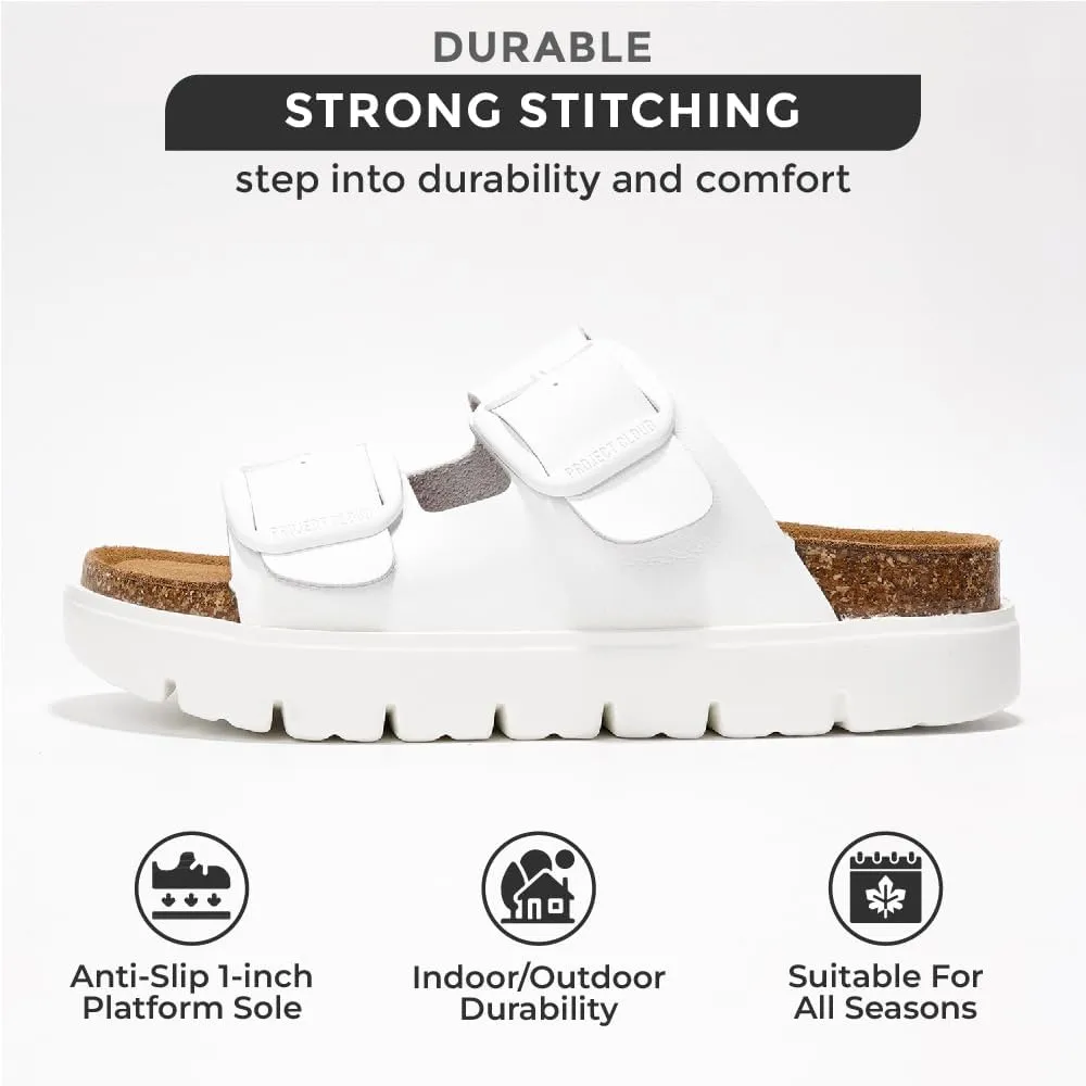 Project Cloud Genuine Leather Platform Sandals Women Footwear - Wedge Chunky Sandals Womens sandals with Memory Foam Insole and Cork Footbed (GREECECHUNKY)
