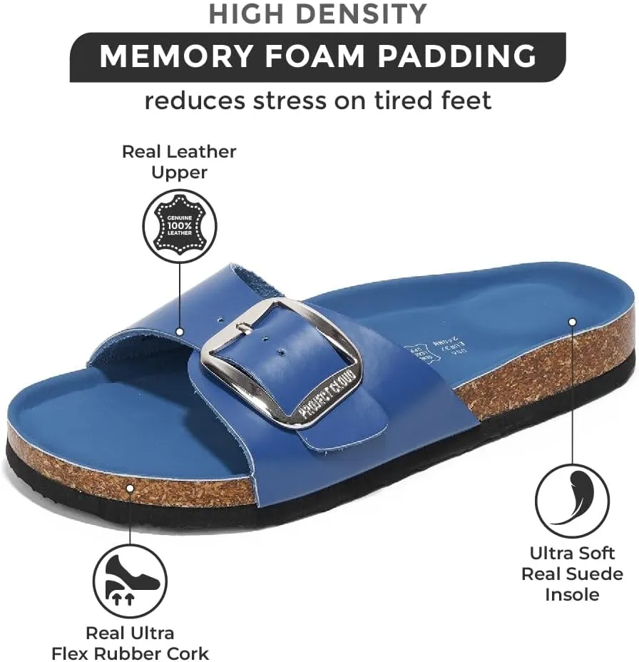 Project Cloud Genuine Leather Sandals Women Dressy Summer Beach Essentials - Flip Flops & Slides with Memory Foam Insole Womens Sandals Comfortable Footwear