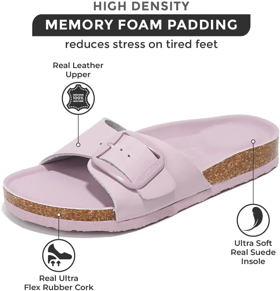 Project Cloud Genuine Leather Sandals Women Dressy Summer Beach Essentials - Flip Flops & Slides with Memory Foam Insole Womens Sandals Comfortable Footwear