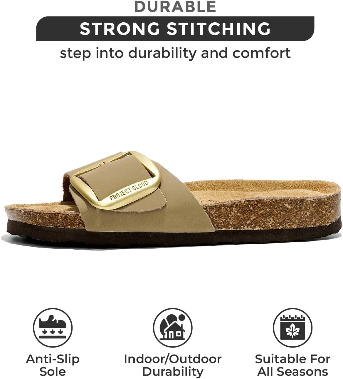 Project Cloud Genuine Leather Sandals Women Dressy Summer Beach Essentials - Flip Flops & Slides with Memory Foam Insole Womens Sandals Comfortable Footwear