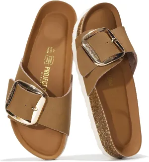 Project Cloud Genuine Leather Sandals Women Dressy Summer Beach Essentials - Flip Flops & Slides with Memory Foam Insole Womens Sandals Comfortable Footwear