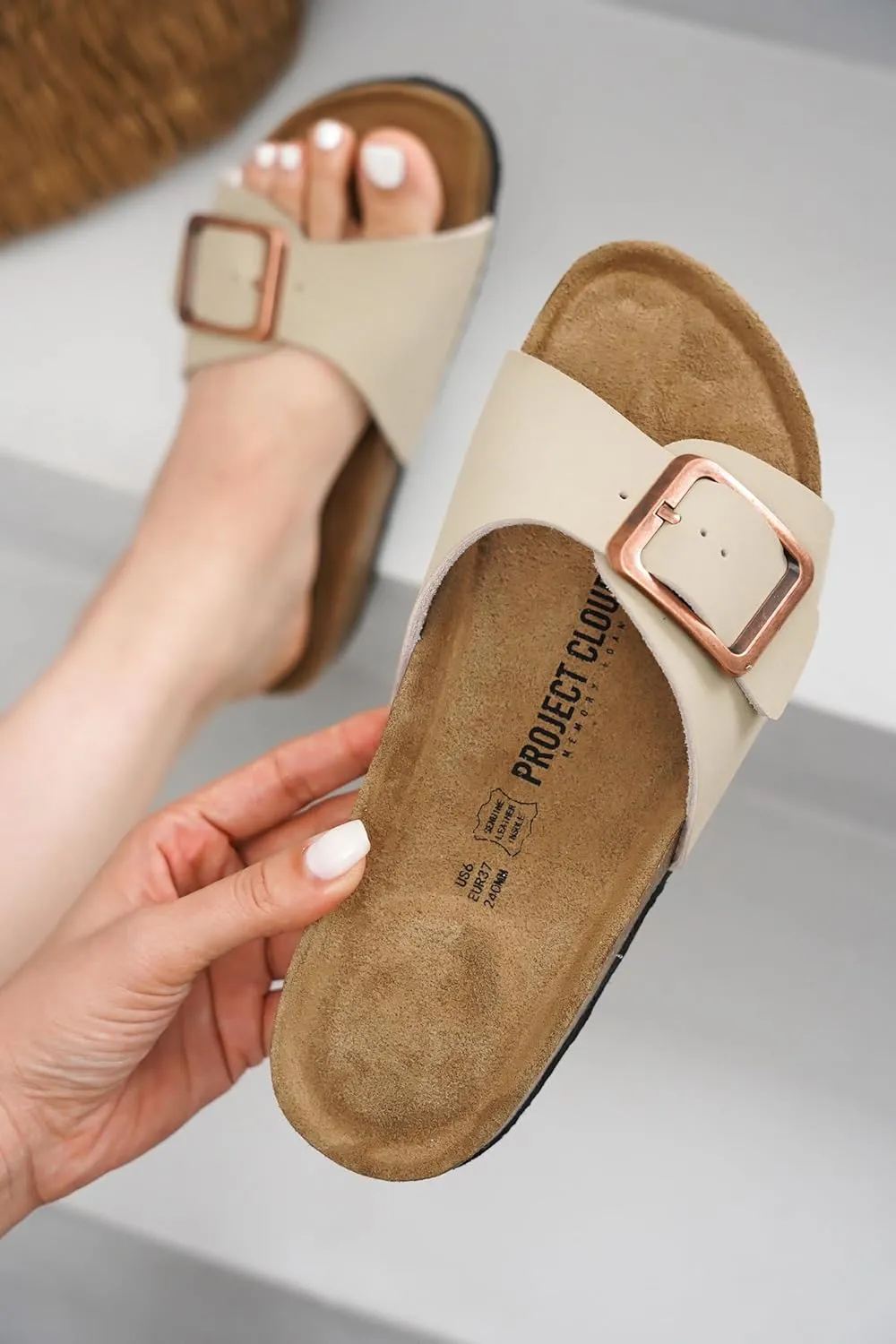 Project Cloud Genuine Leather Sandals Women Dressy Summer Beach Essentials - Flip Flops & Slides with Memory Foam Insole Womens Sandals Comfortable Footwear
