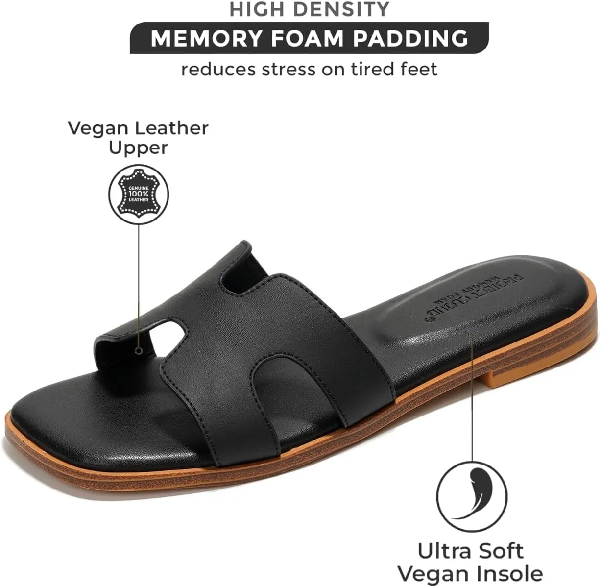 Project Cloud Genuine Leather Summer Sandals for Women 2025 - Fashion Flat Womens Sandals with Memory Foam Insole Slides Sandals Women Footwear - Mules Women's Sandals (Jannel)