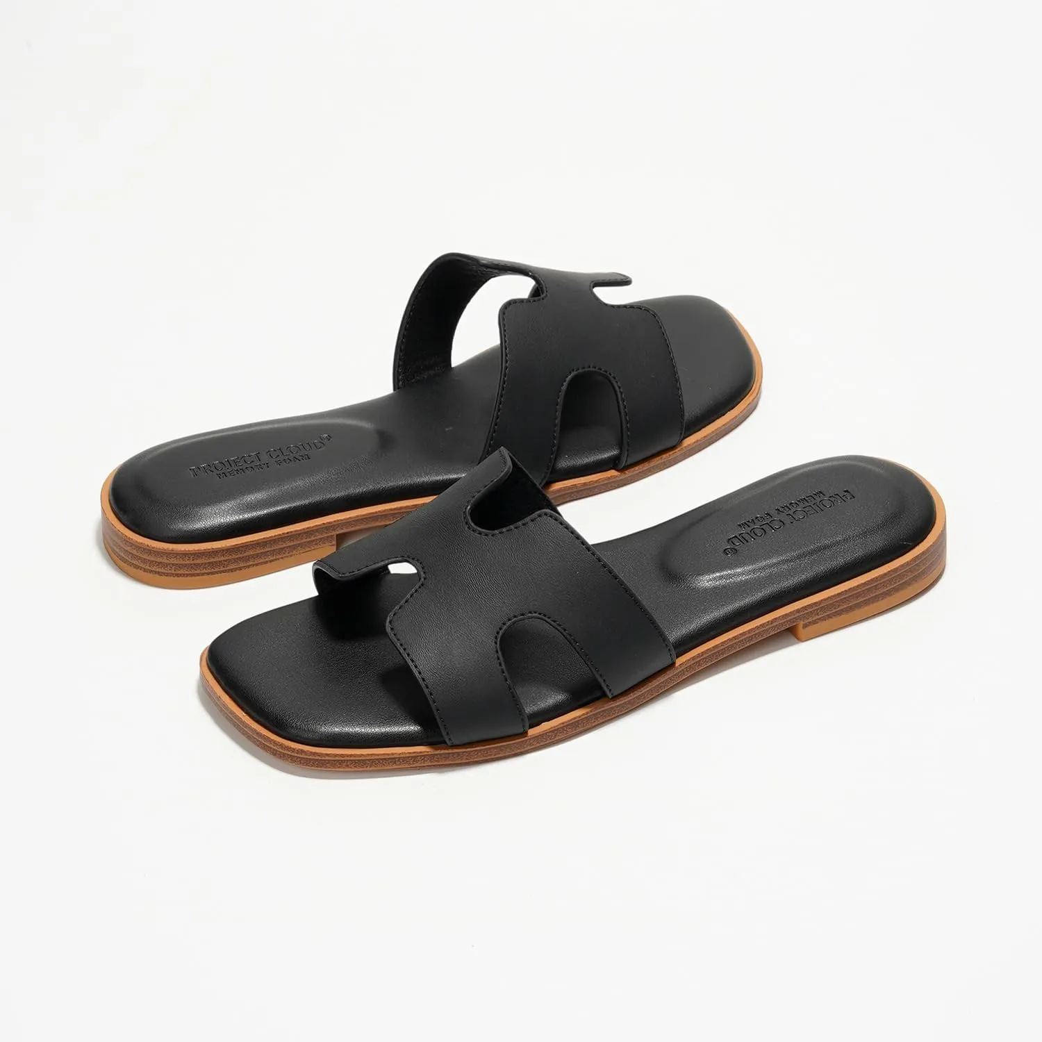 Project Cloud Genuine Leather Summer Sandals for Women 2025 - Fashion Flat Womens Sandals with Memory Foam Insole Slides Sandals Women Footwear - Mules Women's Sandals (Jannel)