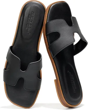 Project Cloud Genuine Leather Summer Sandals for Women 2025 - Fashion Flat Womens Sandals with Memory Foam Insole Slides Sandals Women Footwear - Mules Women's Sandals (Jannel)