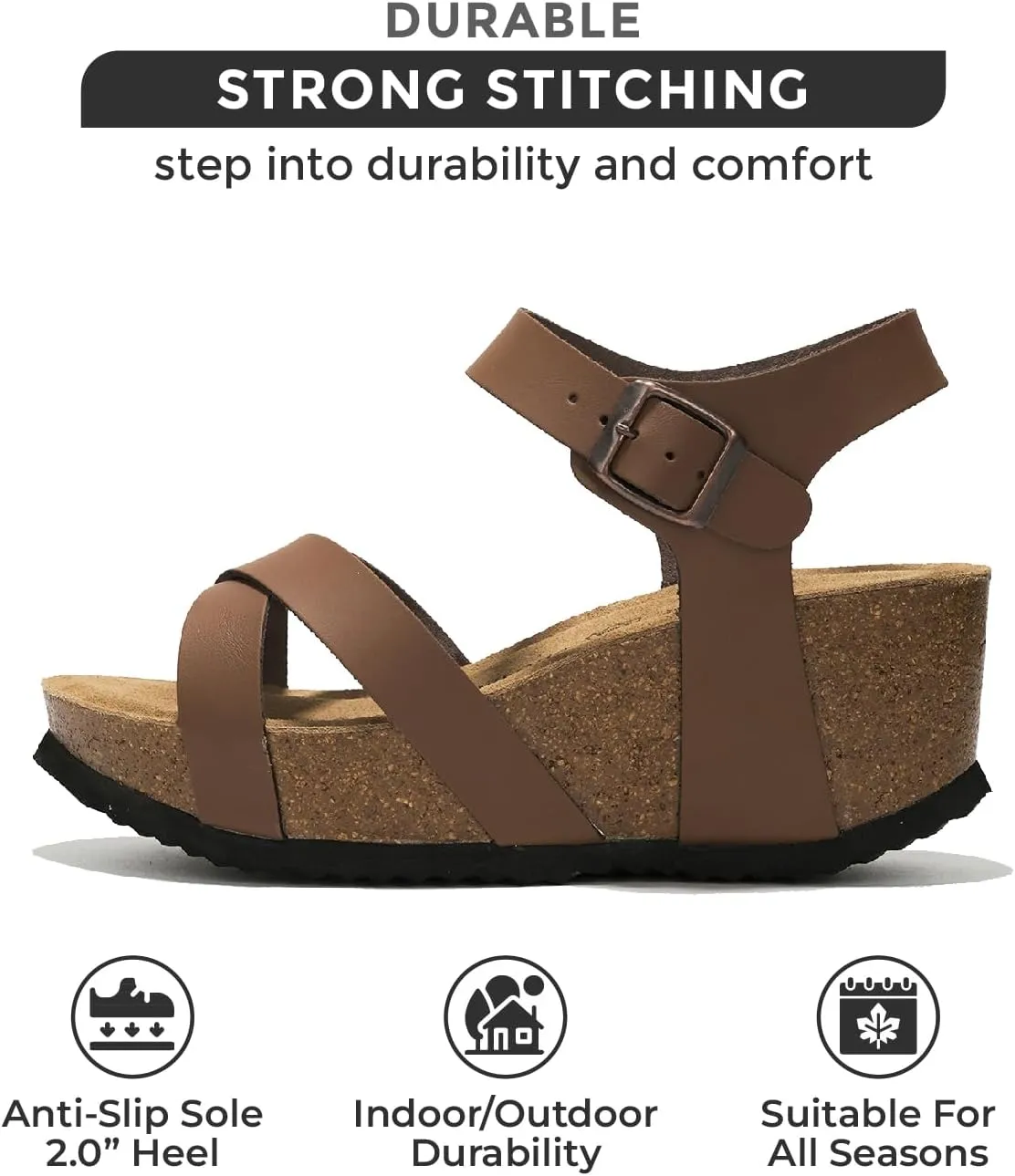 Project Cloud Genuine Leather Wedge Sandals for Women 2025 - Womens Sandals & Wedges with Memory Foam Insole & Cork Footbed - Platform Wedges Women Footwear (Cabana)